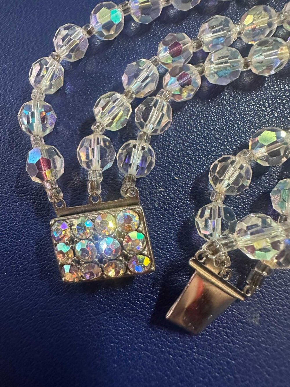 c.1955–1960 Three-Strand Aurora Borealis Crystal Choker — Pavé AB Rhinestone Box